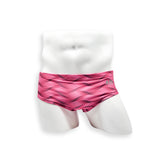 Mens Swimsuit Vintage Cut Swim Brief in Pink Wobbly Wave Print for Swimming Aesthetic Bodybuilding Posing or Mens Pole Dance
