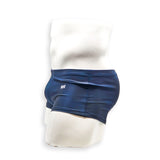 Men’s navy plumbing graphic swim trunk – Box Cut side view showing short leg and relaxed silhouette