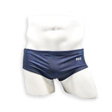 Men’s navy plumbing graphic swim brief – Vintage front view showing wider side seam and relaxed fit
