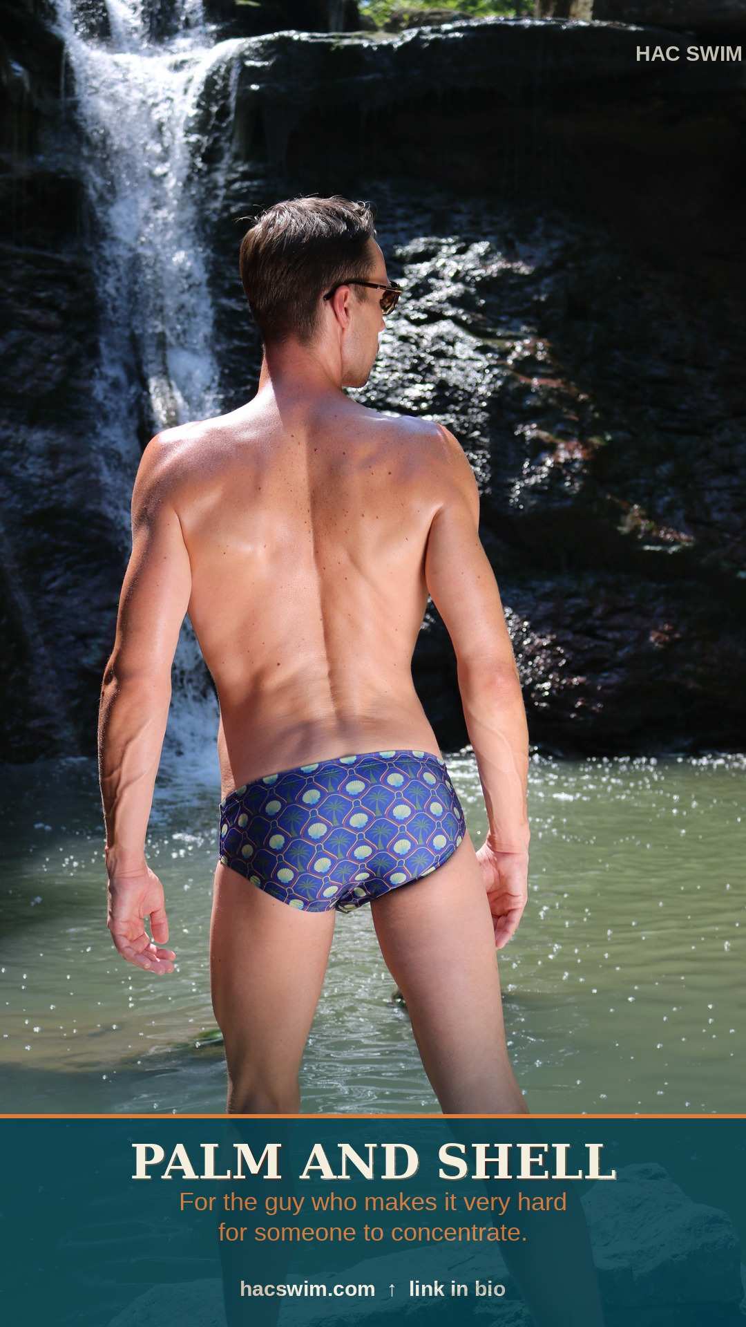 Palm & Shell print — full all-over pattern, poolside lifestyle
