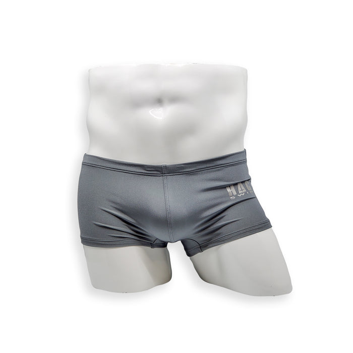 Mens Swimsuit Box Cut Swim Trunk in Asphalt Grey for Swimming Aesthetic Bodybuilding Posing or Mens Pole Dance