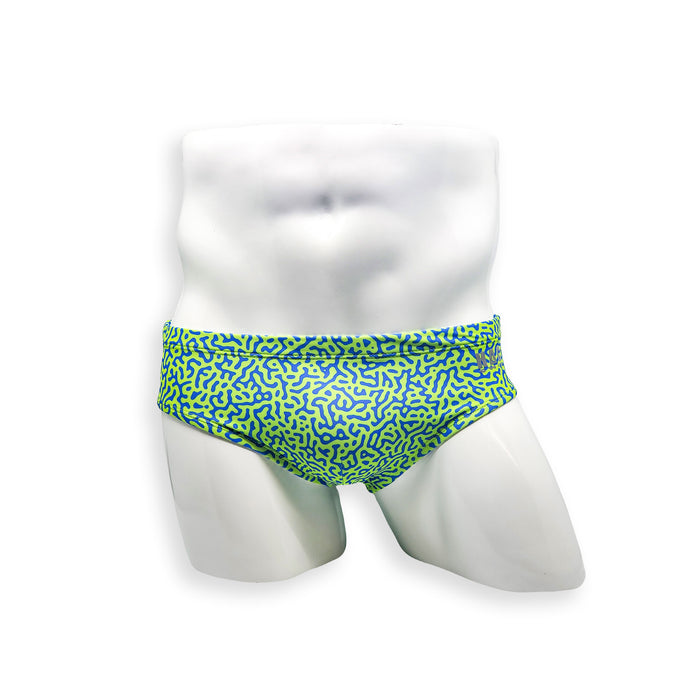Mens Swimsuit Basic Swim Brief in Green Tahquitz Canyon Print for Swimming Aesthetic Bodybuilding Posing or Mens Pole Dance