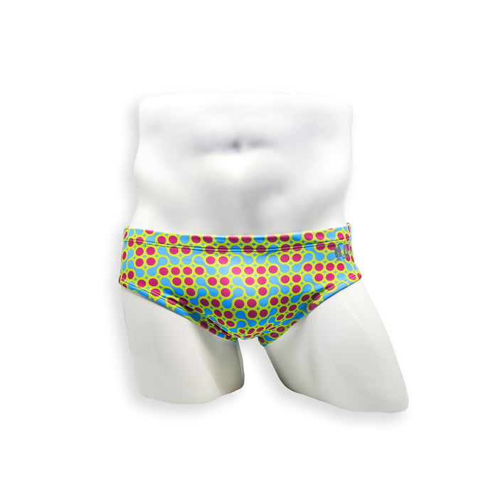 Mens Swimsuit Basic Swim Brief in Green Sunmor Print for Swimming Aesthetic Bodybuilding Posing or Mens Pole Dance
