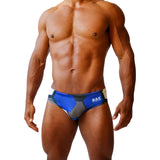 Mens Swimsuit Basic Swim Brief in Blue Hexagon Print for Swimming Aesthetic Bodybuilding Posing or Mens Pole Dance