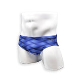 Mens Swimsuit Basic Swim Brief in Blue Wobbly Wave Print for Swimming Aesthetic Bodybuilding Posing or Mens Pole Dance