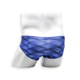 Mens Swimsuit Basic Swim Brief in Blue Wobbly Wave Print for Swimming Aesthetic Bodybuilding Posing or Mens Pole Dance