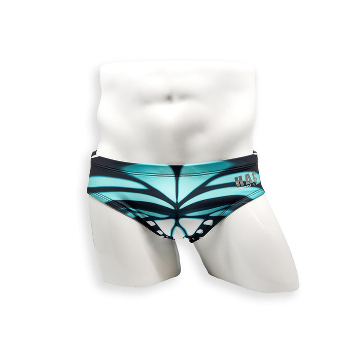 Mens Swimsuit Basic Swim Brief in Blue Butterfly Print for Swimming Aesthetic Bodybuilding Posing or Mens Pole Dance