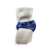 Mens Swimsuit Basic Swim Brief in Blue Dino Camo Print for Swimming Aesthetic Bodybuilding Posing or Mens Pole Dance