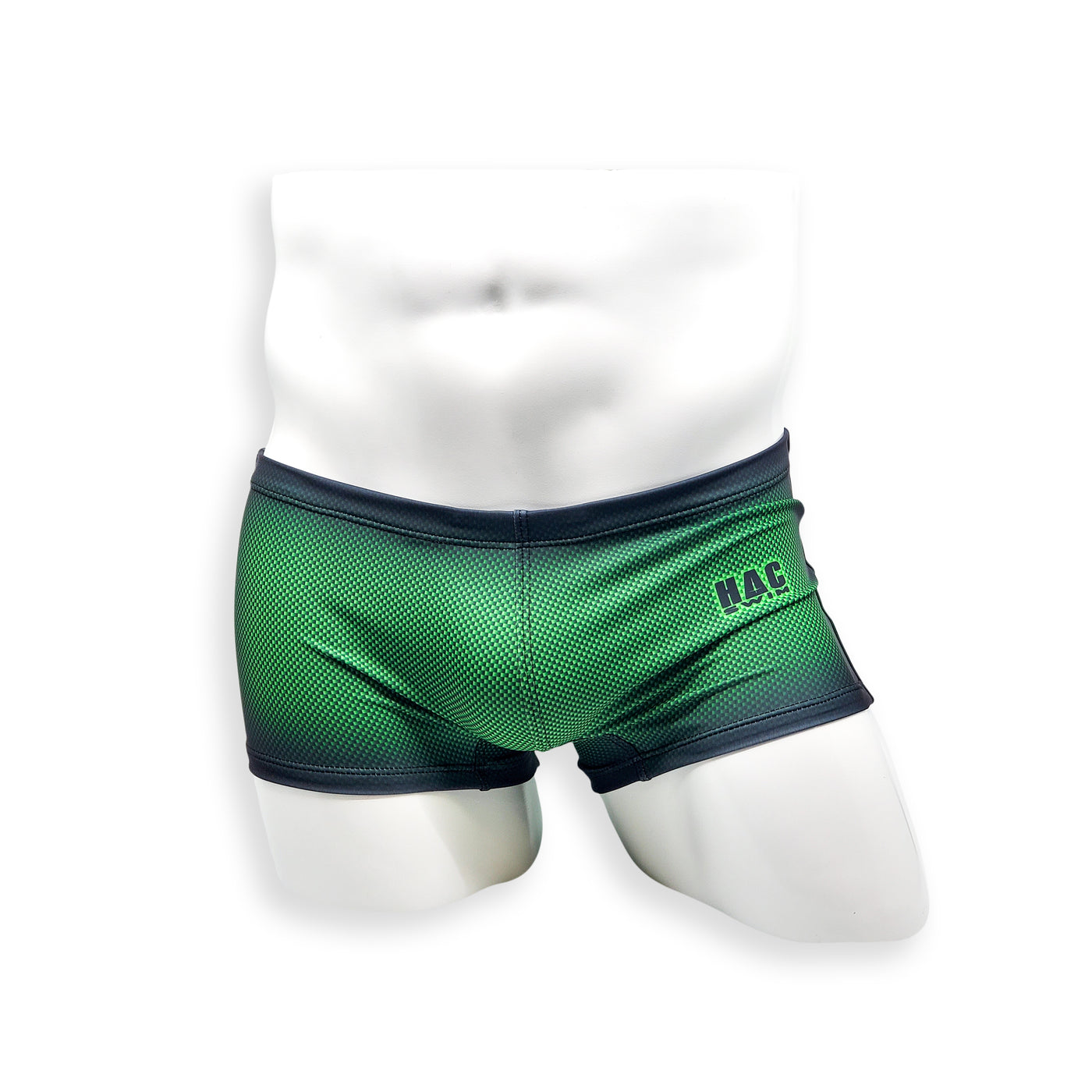 Mens Swimsuit Box Cut Swim Trunk in Green Ballistic Print for Swimming Aesthetic Bodybuilding Posing or Mens Pole Dance