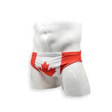 Mens Swimsuit 2 Inch Side Swim Brief in Canada Flag Print for Swimming Aesthetic Bodybuilding Posing or Mens Pole Dance