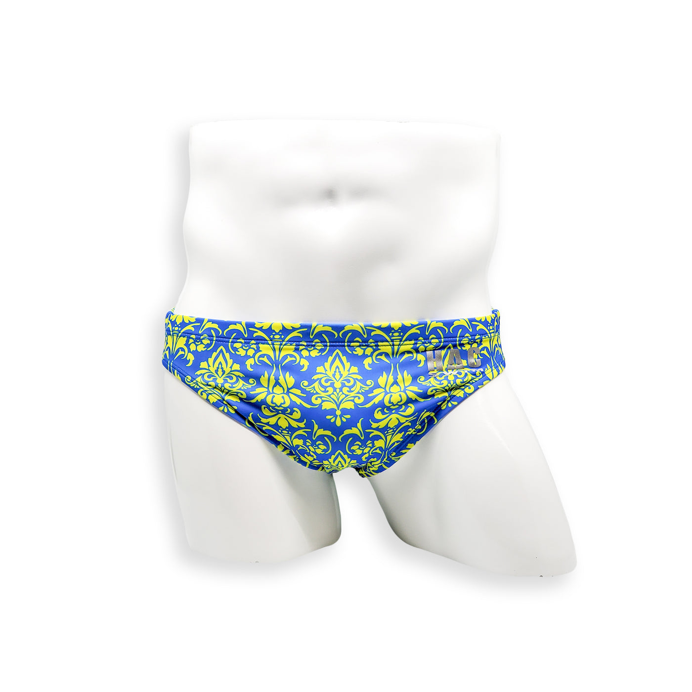 Mens Swimsuit Everyday Swim Brief in Blue Damask Print for Swimming Aesthetic Bodybuilding Posing or Mens Pole Dance