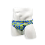 Mens Swimsuit Everyday Swim Brief in Blue Damask Print for Swimming Aesthetic Bodybuilding Posing or Mens Pole Dance