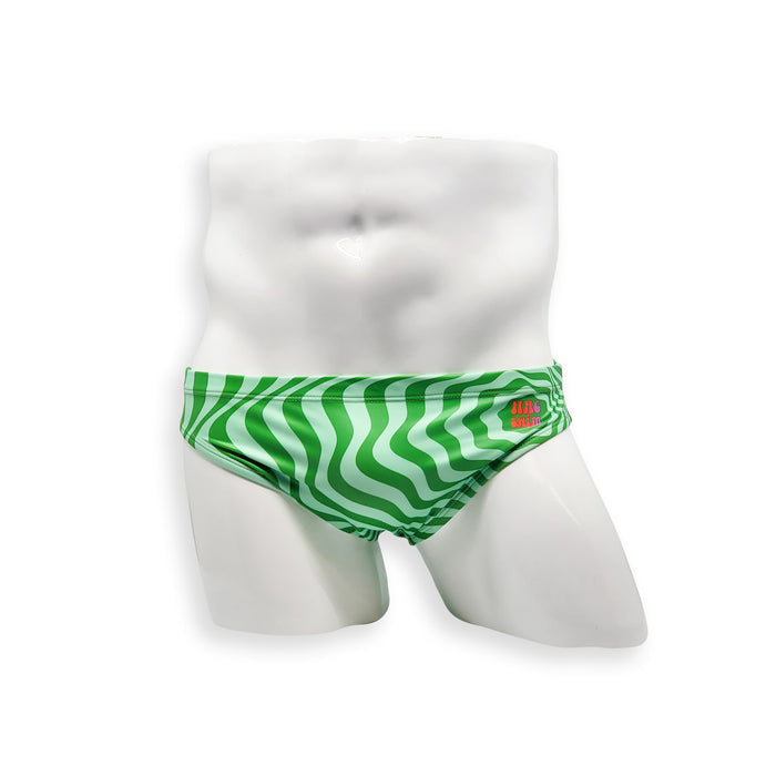 Mens Swimsuit 2 Inch Side Swim Brief in Green Wonder Print for Swimming Aesthetic Bodybuilding Posing or Mens Pole Dance