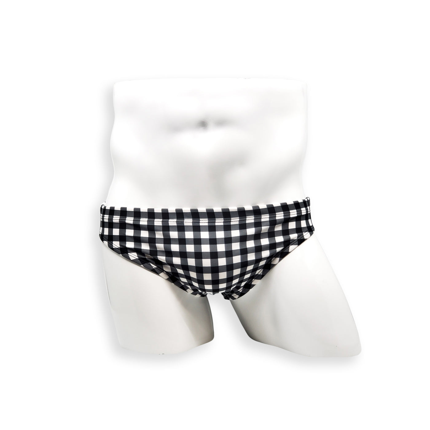 HAC Swim Mens Swimsuit 2 Inch Side Swim Brief in Black Gingham Print for Swimming Aesthetic Bodybuilding Posing or Mens Pole Dance