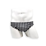 HAC Swim Mens Swimsuit 2 Inch Side Swim Brief in Black Gingham Print for Swimming Aesthetic Bodybuilding Posing or Mens Pole Dance