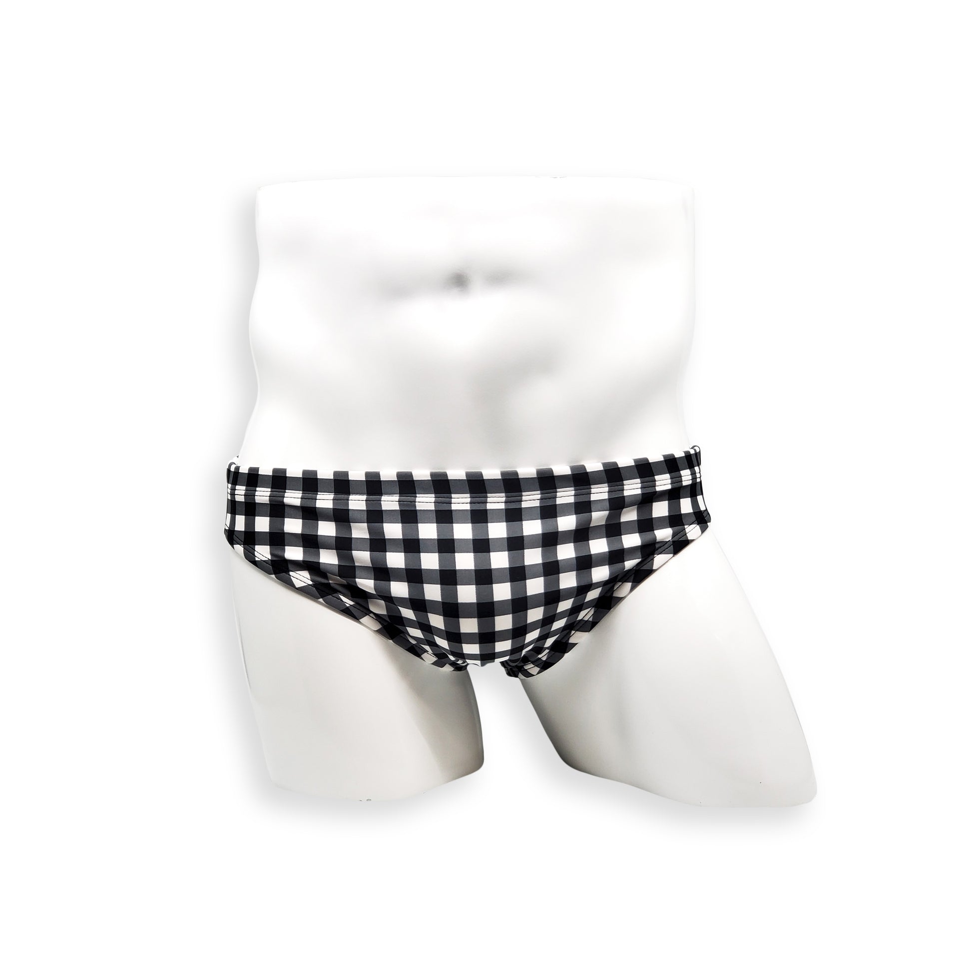 HAC Swim Mens Swimsuit 2 Inch Side Swim Brief in Black Gingham Print for Swimming Aesthetic Bodybuilding Posing or Mens Pole Dance