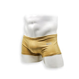 Mens Swimsuit Box Cut Swim Trunk in Gold for Swimming Aesthetic Bodybuilding Posing or Mens Pole Dance