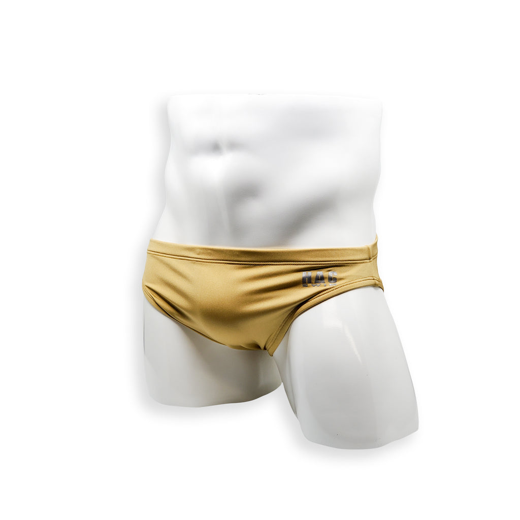 Mens Swimsuit 2 Inch Side Swim Brief in Gold for Swimming Aesthetic Bodybuilding Posing or Mens Pole Dance
