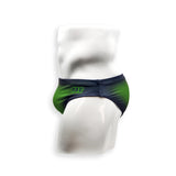 Mens Swimsuit 2 Inch Side Swim Brief in Green Ballistic Print for Swimming Aesthetic Bodybuilding Posing or Mens Pole Dance