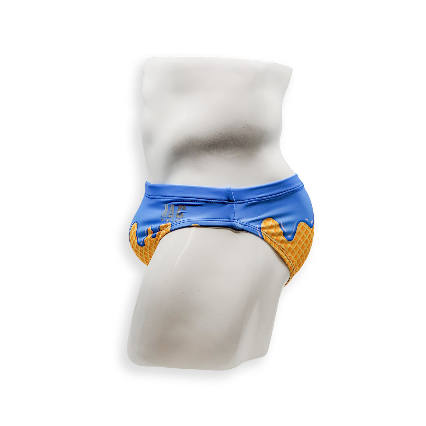 Mens Swimsuit 2 Inch Side Swim Brief in Blue Raspberry Ice Cream Print for Swimming Aesthetic Bodybuilding Posing or Mens Pole Dance