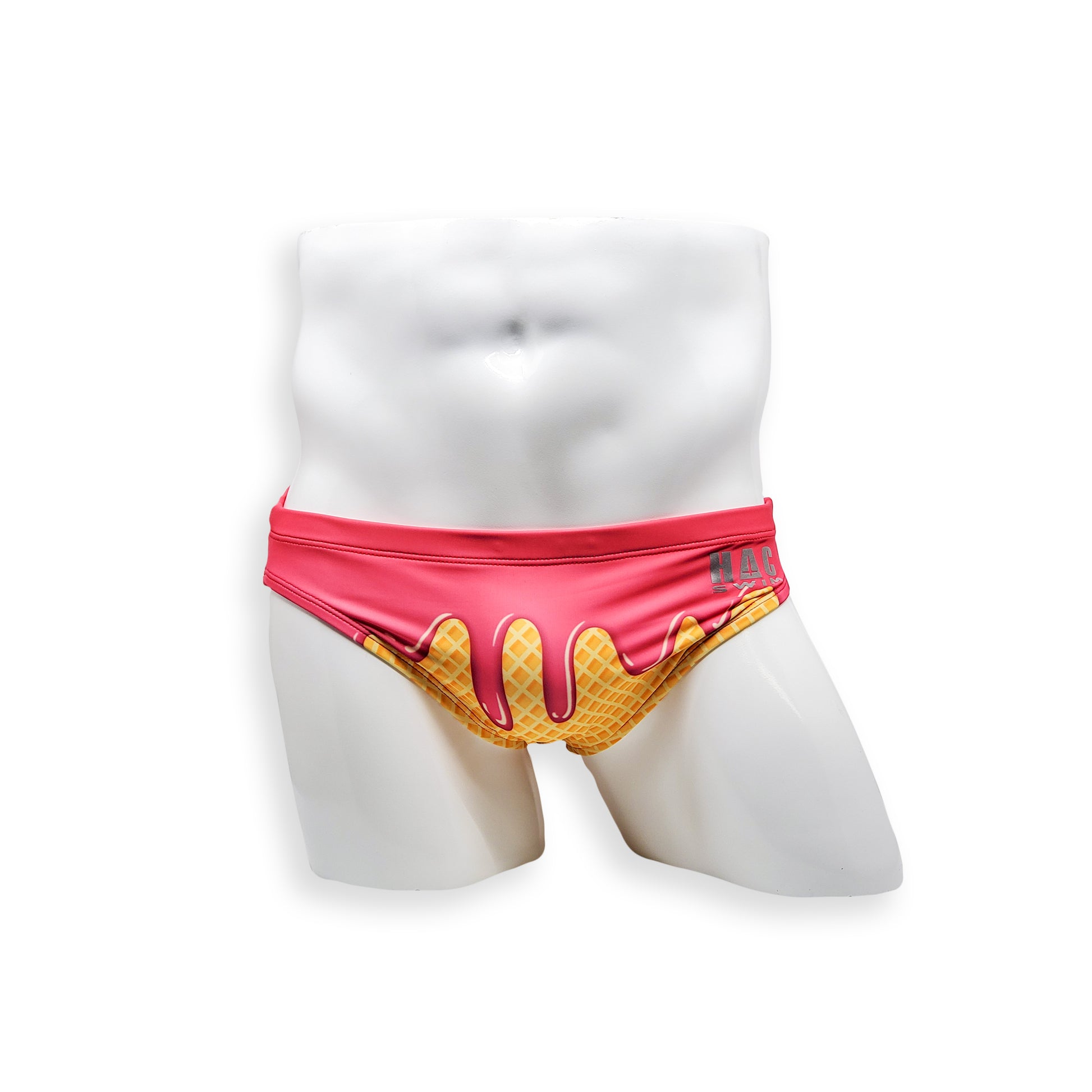 Mens Swimsuit 2 Inch Side Swim Brief in Strawberry Ice Cream Print for Swimming Aesthetic Bodybuilding Posing or Mens Pole Dance