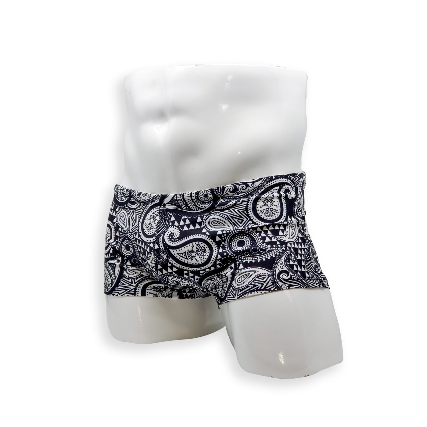Mens Swimsuit Box Cut Swim Trunk in Paisley for Swimming Aesthetic Bodybuilding Posing or Mens Pole Dance