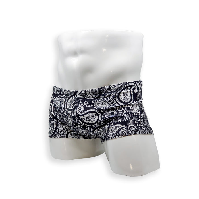 Mens Swimsuit Box Cut Swim Trunk in Paisley for Swimming Aesthetic Bodybuilding Posing or Mens Pole Dance