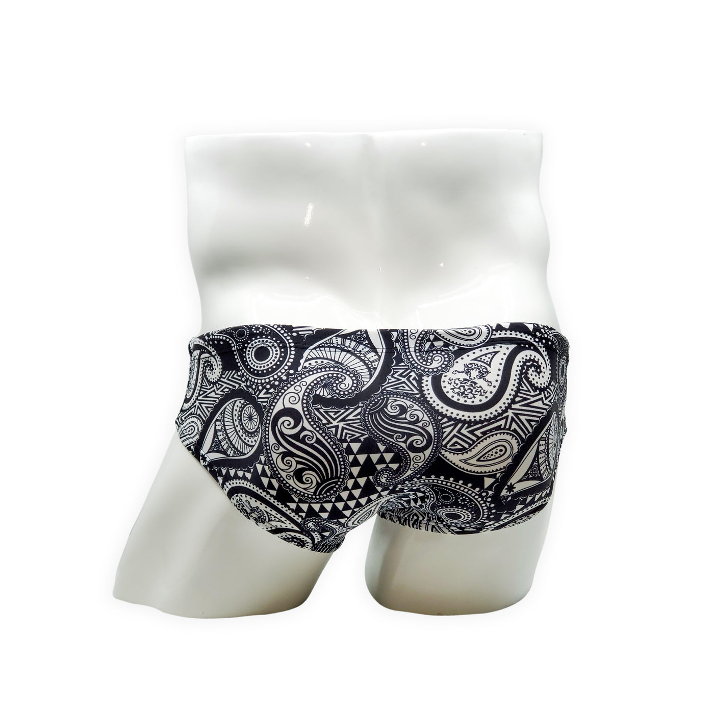 Mens Swimsuit Half Contour Swim Brief in Paisley Print for Swimming Aesthetic Bodybuilding Posing or Mens Pole Dance