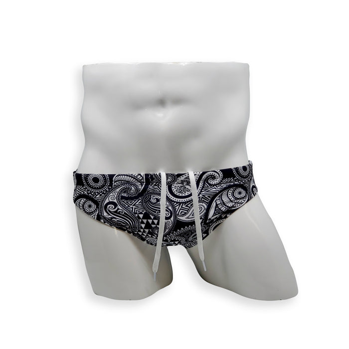 Mens Swimsuit 2 Inch Side Swim Brief in Paisley Print for Swimming Aesthetic Bodybuilding Posing or Mens Pole Dance