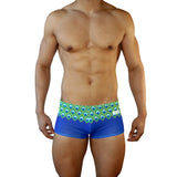Mens Swimsuit Box Cut Swim Trunk in Peacock Print for Swimming Aesthetic Bodybuilding Posing or Mens Pole Dance