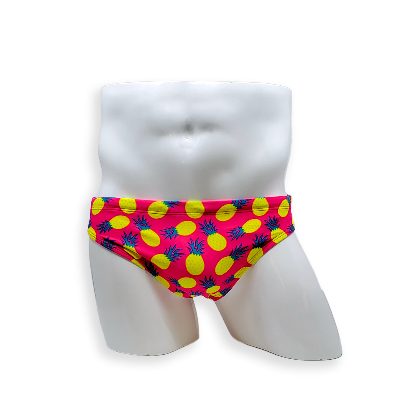 HAC Swim Mens Swimsuit 2 Inch Side Swim Brief in Pineapple Print for Swimming Aesthetic Bodybuilding Posing or Mens Pole Dance