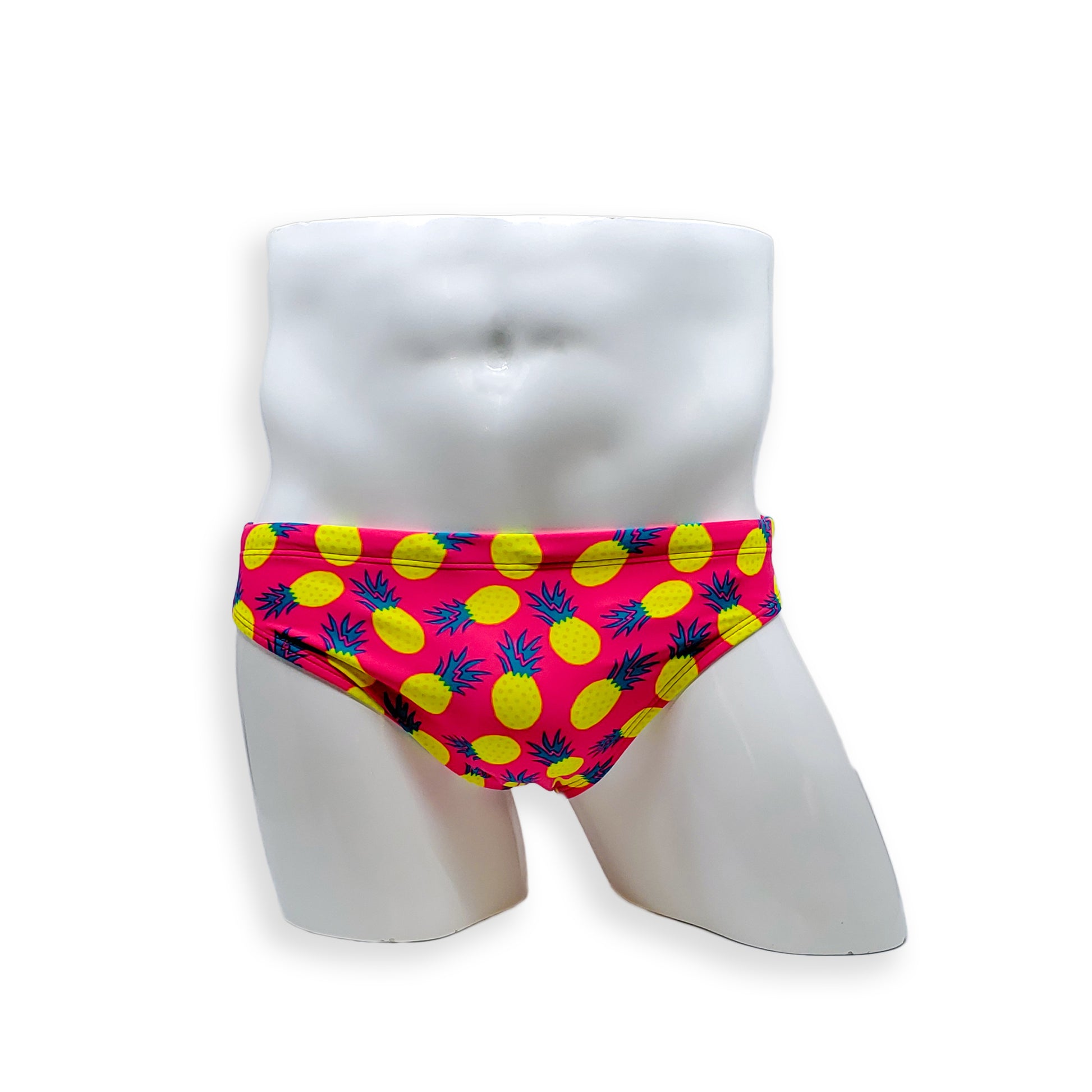 HAC Swim Mens Swimsuit 2 Inch Side Swim Brief in Pineapple Print for Swimming Aesthetic Bodybuilding Posing or Mens Pole Dance