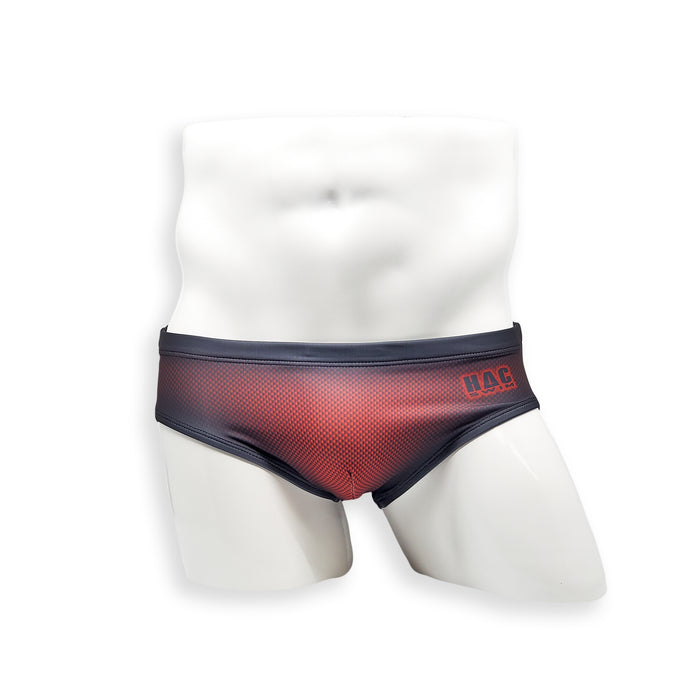 Mens Swimsuit Basic Swim Brief in Red Ballistic Print for Swimming Aesthetic Bodybuilding Posing or Mens Pole Dance