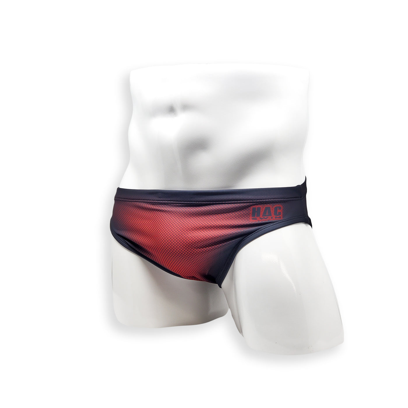 Mens Swimsuit 2 Inch Side Swim Brief in Red Ballistic Print for Swimming Aesthetic Bodybuilding Posing or Mens Pole Dance