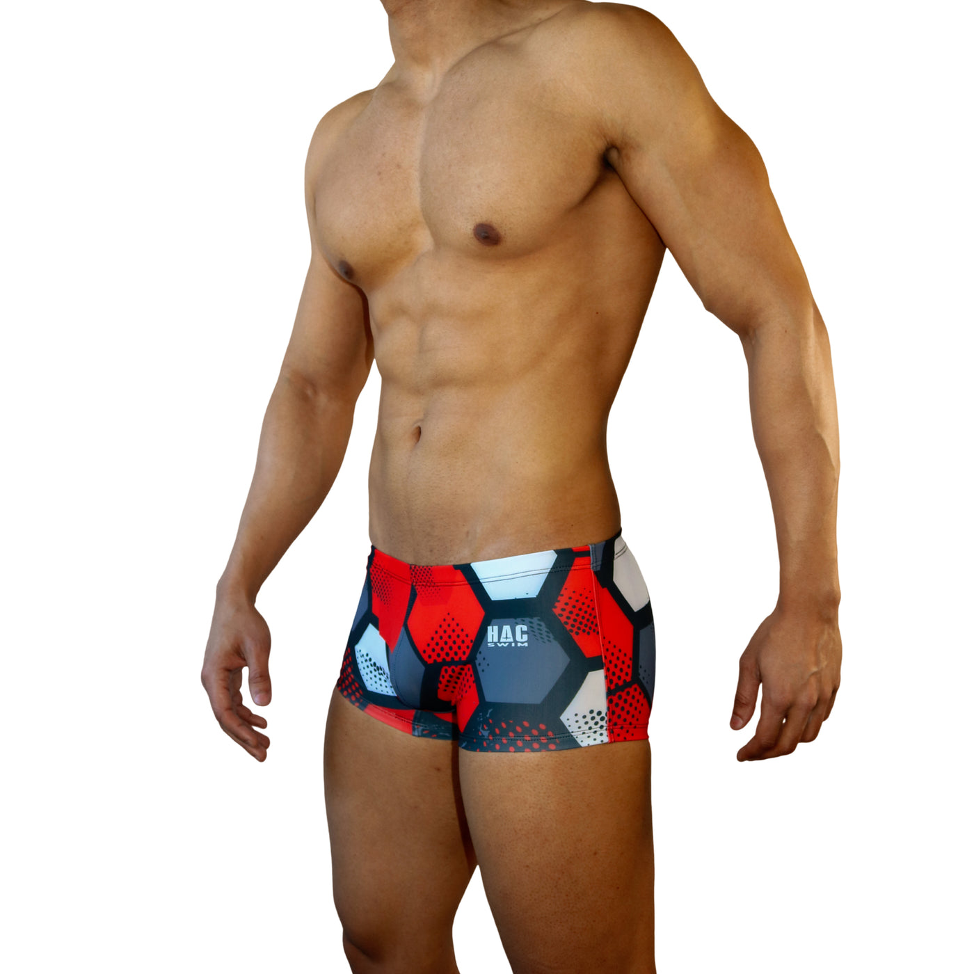Box Cut Swim Trunk - Red Hexagon