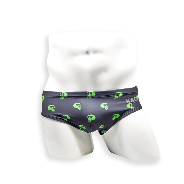 Mens Swimsuit Basic Swim Brief in Skull Print for Swimming Aesthetic Bodybuilding Posing or Mens Pole Dance