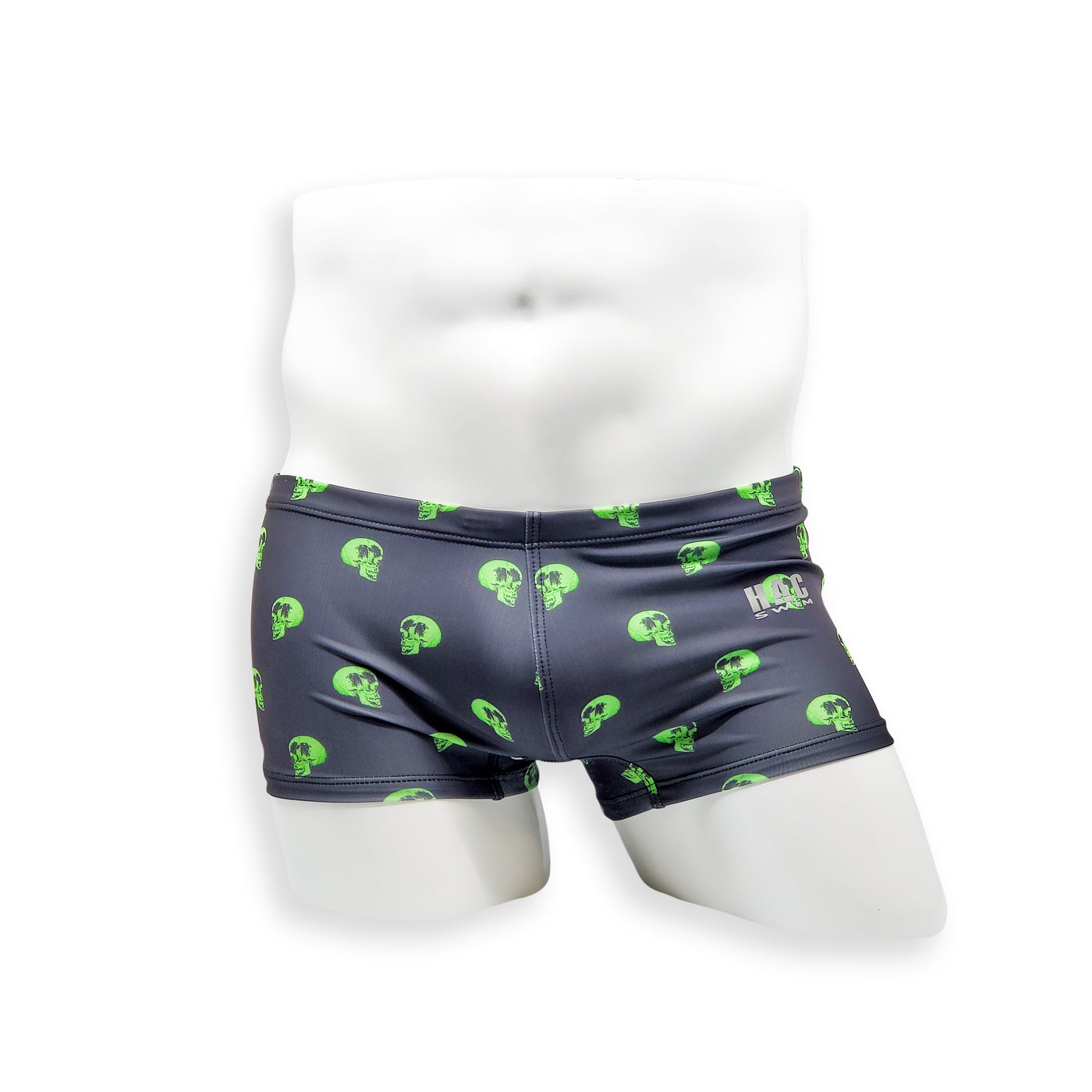 Mens Swimsuit Box Cut Swim Trunk in Skull Print for Swimming Aesthetic Bodybuilding Posing or Mens Pole Dance