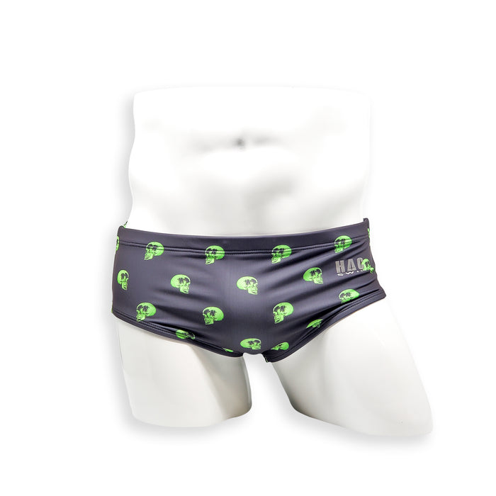 Mens Swimsuit Vintage Cut Swim Brief in Skull Print for Swimming Aesthetic Bodybuilding Posing or Mens Pole Dance