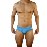 Mens Swimsuit Basic Swim Brief in Blue Tahquitz Canyon Print for Swimming Aesthetic Bodybuilding Posing or Mens Pole Dance