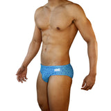 Mens Swimsuit Basic Swim Brief in Blue Tahquitz Canyon Print for Swimming Aesthetic Bodybuilding Posing or Mens Pole Dance