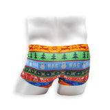 Mens Swimsuit Box Cut Swim Trunk in Ugly Christmas Sweater Print for Swimming Aesthetic Bodybuilding Posing or Mens Pole Dance