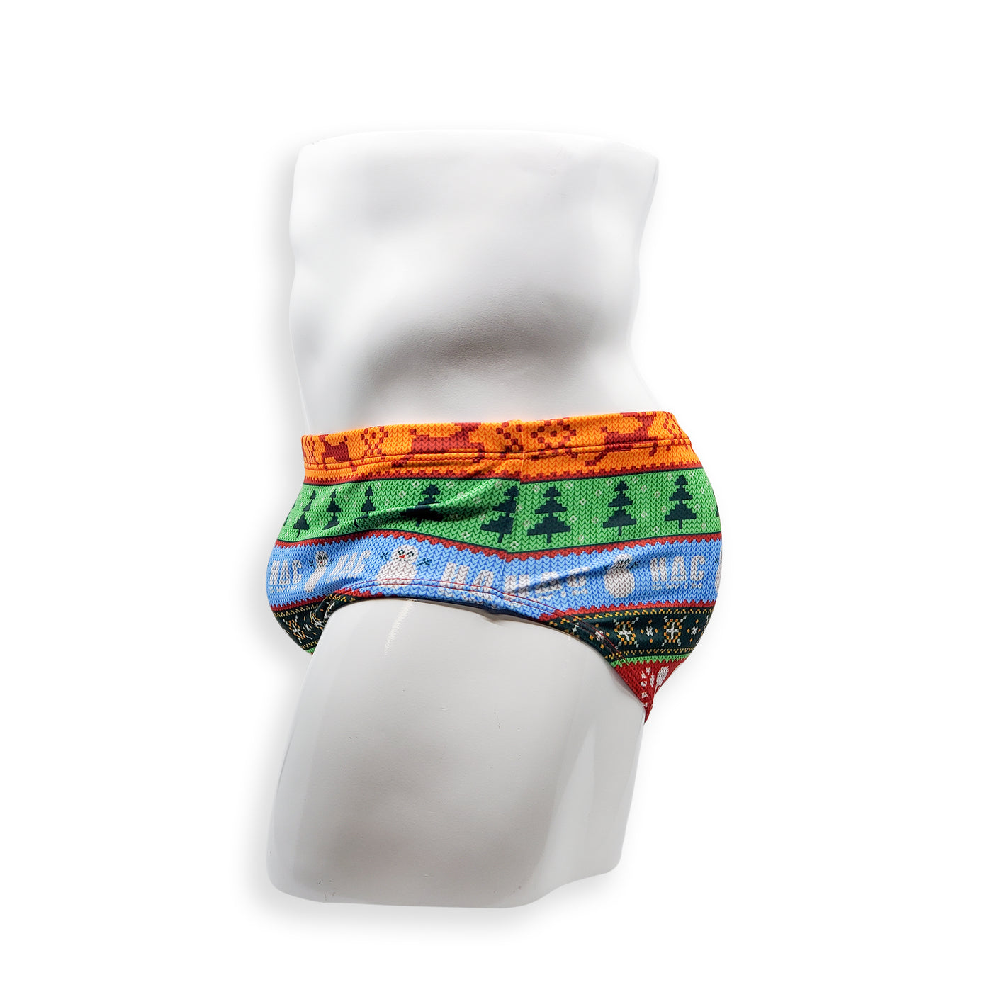 Mens Swimsuit Vintage Cut Swim Brief in Ugly Christmas Sweater print for Swimming Aesthetic Bodybuilding Posing or Mens Pole Dance