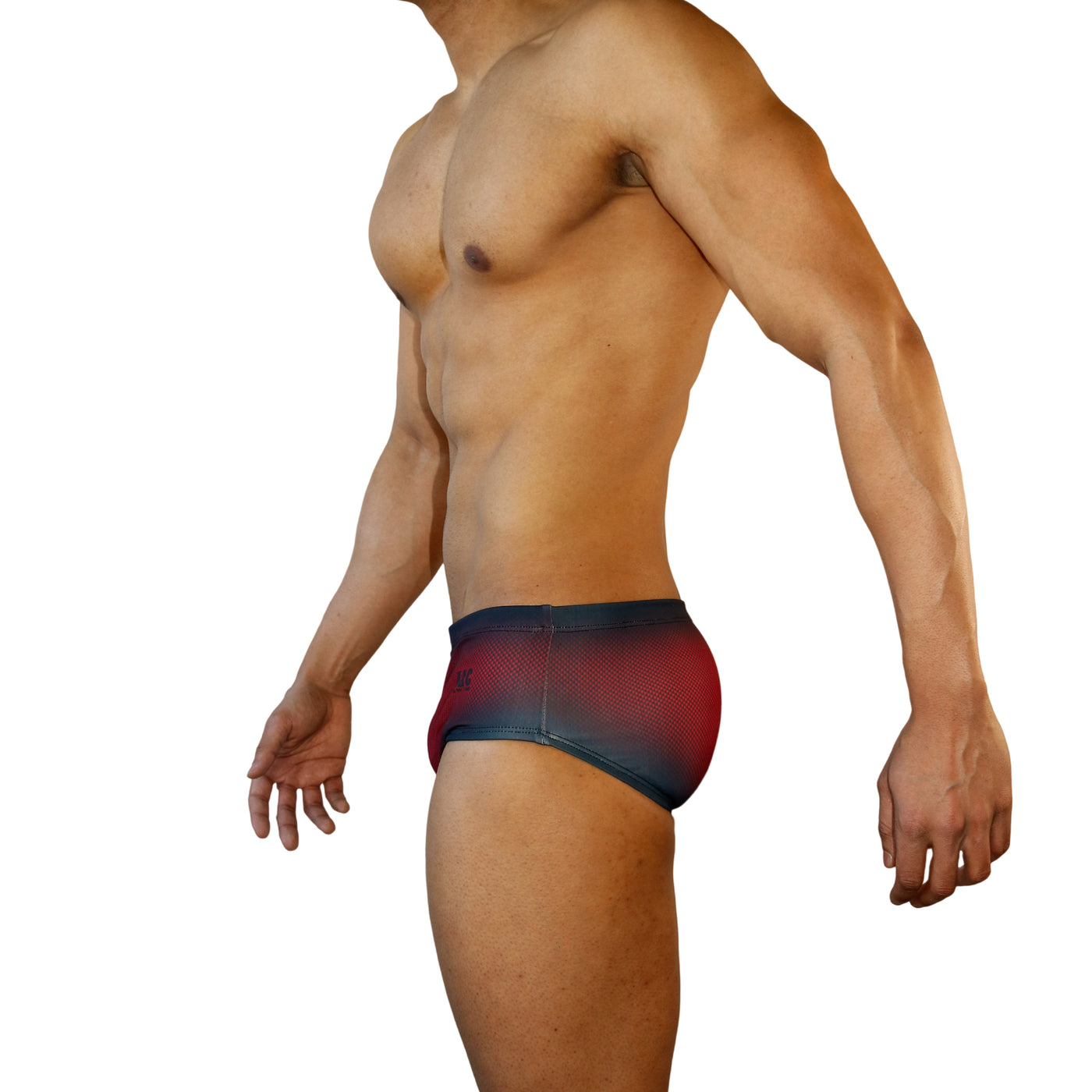 Mens Swimsuit Vintage Cut Swim Brief in Red Ballistic Print for Swimming Aesthetic Bodybuilding Posing or Mens Pole Dance