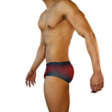 Mens Swimsuit Vintage Cut Swim Brief in Red Ballistic Print for Swimming Aesthetic Bodybuilding Posing or Mens Pole Dance