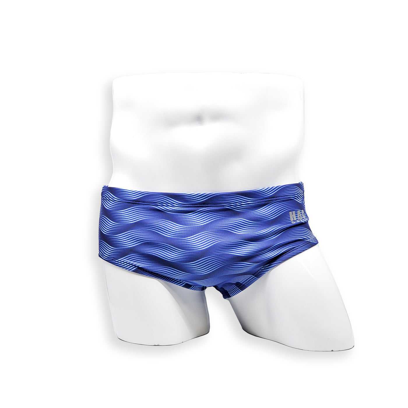 Mens Swimsuit Vintage Cut Swim Brief in Blue Wobbly Wave Print for Swimming Aesthetic Bodybuilding Posing or Mens Pole Dance