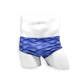 Mens Swimsuit Vintage Cut Swim Brief in Blue Wobbly Wave Print for Swimming Aesthetic Bodybuilding Posing or Mens Pole Dance