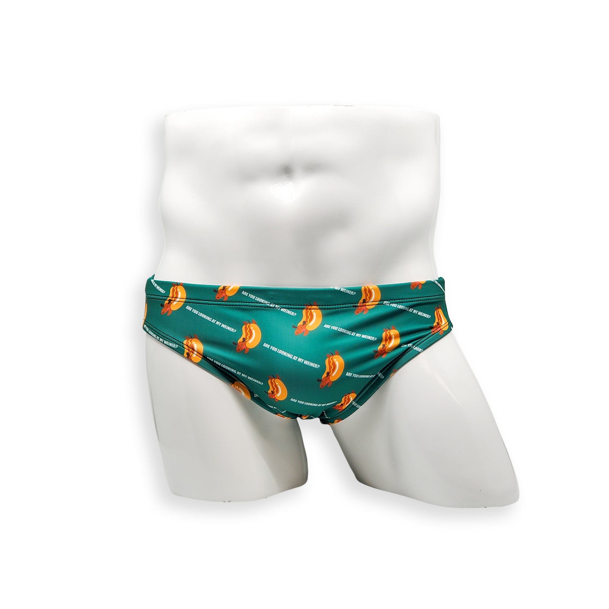 Mens Swimsuit 2 Inch Side Swim Brief in Weiner Dog Print for Swimming Aesthetic Bodybuilding Posing or Mens Pole Dance