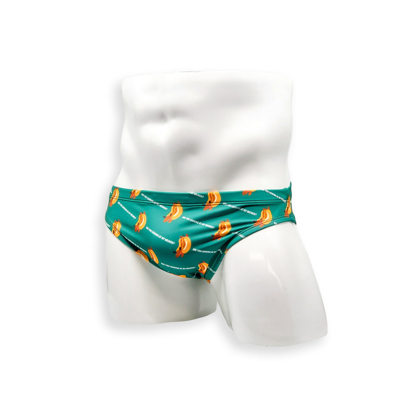 Mens Swimsuit 2 Inch Side Swim Brief in Weiner Dog Print for Swimming Aesthetic Bodybuilding Posing or Mens Pole Dance