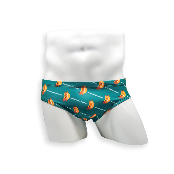 Mens Swimsuit Basic Swim Brief in Weiner Dog Print for Swimming Aesthetic Bodybuilding Posing or Mens Pole Dance